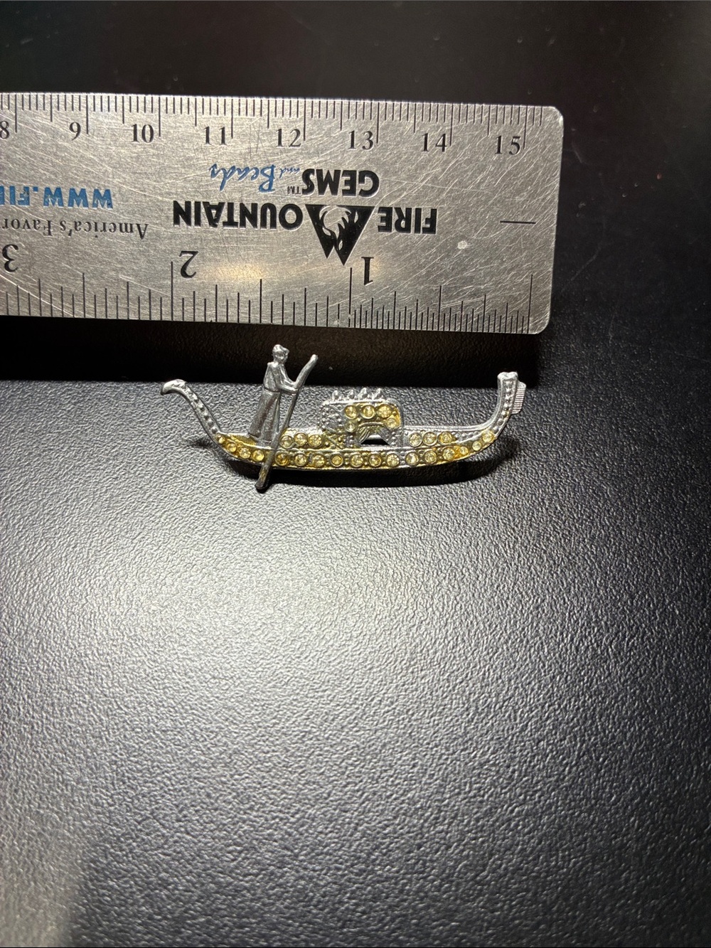 Vintage Gondola Pin Brooch with Yellow and Silver Rhinestones - Picture 2 of 8